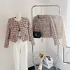 Jaqueta Tweed Feminina 2026, Estilo Início da Primavera e Outono, Peça Casual Versátil, Gola Redonda, Estilo Francês, Casaco de Tweed de Alta Qualidade