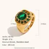 Joia de anel de luxo retrô nicho oval gota d'água banhada a ouro 18K de aço titânio europeu e americano com diamante verde