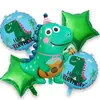 Set de 5 piezas de sombrero de cumpleaños de color mate, globos de foil de dinosaurio tocando la guitarra de dibujos animados para decoración de fiesta de cumpleaños