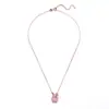 Collar Estilo Coreano Chapado en Oro Rosa Piedra Sintética de Hibisco Cristal Rosa Conejo Colgante para Mujer Cadena Clavicular Joyería