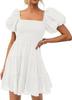 Vestido informal de verano 2024 con cuello cuadrado, mangas abullonadas y hombros plisados, corte A, para mujer, de Amazon Cross-border