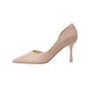 6689-1 [Patrón de oveja] Zapatos de tacón alto color piel, cómodos, estilo europeo y americano, para mujeres que viajan diariamente al trabajo, con un toque de encanto lateral hueco.