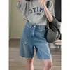 Shorts de Mezclilla Rasgados para Mujer, Verano 2026, Delgados de Cintura Alta, Corte Holgado, Tallas Grandes, Versátiles de Pierna Ancha de Longitud Media