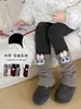 Nuevos Pantalones Térmicos de Invierno para Niñas Forrados de Polar Pantalones de Calceta Gruesos Infantiles Parcheados de Dibujos Animados Pantalones Largos Ajustados para Niñas