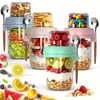 Conjunto de 4 Copos para Aveia de 16oz, Copos para Pudim de Iogurte tipo Mason Jar, Copos para Aveia de Grau Alimentício com Separação para Líquidos e Sólidos