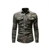 Camisa de Manga Longa Camuflada Masculina Europeia e Americana Estilo Workwear Camisa Jeans Lavada Top Casual Versátil