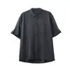 Camisa de Manga Corta Cruzada de Lyocell y Lino para Hombre APO Ropa Masculina Verano Delgado Alta Gama Holgada Casual Camisa con Caída