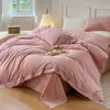 Estilo japonés Nube algodón suave lavado estilo sin estampado botón juego de cuatro piezas individual doble color sólido sábana sábana ajustable juego de tres piezas