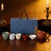 Juego de Té Kung Fu de los Cinco Hornos Famosos Cultural y Creativo de la Ciudad Prohibida, Tazas de Té de Horno Ru, Cerámica Souvenir de Reunión Anual de Negocios, Gama Alta