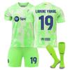 2425 Barcelona Dos Invitados Verde Champions League 19 Yamal 9 Levan 10 Messi 8 Pedre 6 Garvey Uniforme de Fútbol Infantil