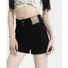Shorts Jeans Azuis Estilosos de Cintura Alta com Botão Duplo para Mulheres, Novo Estilo de Verão 2026, Hot Pants Três Pontos que Moldam o Quadril