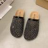 Chinelo de Verão 2025 Strass Diamante Inteiro Recortes em Rede Respirável Bico Aberto Meio Chinelo Calçado Externo Sandálias de Sola Grossa Birkenstocks