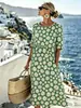 (Ajuste na cintura) Vestido Longo Casual Versátil Feminino com Estampa 3D Estilo Resort e Gola Redonda