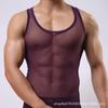 Camiseta de malla para hombre, sexy, de seda helada, transpirable, deportiva, sin mangas, fina, de verano