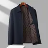 Roupas Masculinas de Negócios de Alta Qualidade para Meia-idade e Idosos Outono e Inverno Jaqueta de Algodão Roupa Externa Estilo Pai Acolchoada Extra Casual Gola Lapela Zíper Roupa de Algodão Top