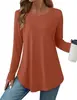 Top Europeo y Americano de Amazon para Mujer de Manga Larga con Ceñido a la Cintura, Camisa de Cuello Redondo Adecuada para Leggings en Otoño, Dobladillo Curvo