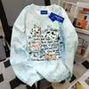 Sudadera Redonda Tie-Dye Rosa Divertida con Estampado de Perro de Dibujos Animados para Mujer Otoño e Invierno 2025 Estilo Coreano Holgado Top de Longitud Media
