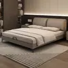 Cama Fumenghua Estilo Italiano Minimalista Oreja de Elefante Cuero, Lujo Ligero Cama Doble Suave Dormitorio Principal, Madera Maciza Almacenamiento Cama de Boda