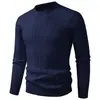 Suéter masculino de tricô trançado com gola redonda para outono e inverno, pullover de manga longa com trama torcida, suéter básico casual de cor sólida