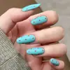 Pegatinas para Uñas Largas con Lunares Tiffany Blue, Uñas Postizas Removibles, Estilo Fresco y Moderno