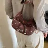 Exquisita bolsa de ombro feminina texturizada nova, bolsa de axila retrô com poá em veludo, bolsa transversal de camurça coreana outono 2026