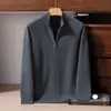 Suéter 100% caxemira pura para homens, casual de negócios, camada de ar, com zíper, cardigã espesso, nova base de tricô para outono e inverno