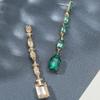 Aretes Geométricos de Aleación con Diamantes de Diseño Retro Europeo y Americano, Distintivos Aretes Largos Cuadrados de Esmeralda con Pedrería para Mujer