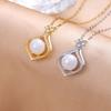 Estilo de Celebridad de Internet de Lujo Ligero de Gama Alta Gota de Agua Sirena Ji Colgante de Oro Real Micro-incrustado Collar de Acero de Titanio Cadena de Clavícula para Mujer