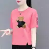 Camiseta de Manga Corta para Mujer, Excedente de Comercio Exterior Transfronterizo, Estilo Mamá, Estampada, Corte Holgado, Tallas Grandes, Casual, Elegante, Top para Mujer de Mediana Edad
