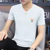 Camiseta de Manga Corta de Seda de Hielo Modal para Hombre, Nueva Camiseta de Verano de Secado Rápido con Cuello en V de Media Manga Ajustada Fina para Hombres Jóvenes