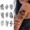 9 Peças em 1 Conjunto de Design Criativo de Flor e Cobra Adesivos de Tatuagem Herbal, Duradouros e à Prova d'Água, Duram de 7 a 15 Dias nos Braços e Pernas de Meninas