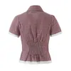 Ins estilo europeo y americano transfronterizo 2026 nueva moda para mujer de oficina empalme de encaje cuello camisero corte entallado camisa de traje a cuadros