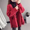 Suéter de Cor Sólida Estilo Coreano Simples Moda Versátil Jaqueta Feminina Outono e Inverno Novo Cardigan de Tricô Estilo Preguiçoso Solto Emagrecedor