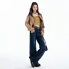Jeans Anchos de Tiro Bajo Color Azul Gris Oscuro para Mujer 2025 Otoño e Invierno Nuevo Aspecto Delgado Suelto Jeans Retro