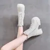 Botas de Estilo Británico con Tacón Súper Alto Botas Martin para Mujer Suela Gruesa Tacón Grueso Con Cordones Botas de Media Caña Adelgazantes Botas Cortas para Mujeres Pequeñas Aumentar Altura