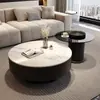 Mesa de café redonda de pizarra de lujo ligero estilo italiano para sala de estar, adecuada para apartamentos pequeños, juego de mesa de té de alta gama minimalista moderno
