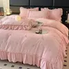Conjunto de cama de inverno de quatro peças estilo Hepburn retrô francês, grau A, em veludo de leite, incluindo uma capa de edredom de fleece de coral, lençol de cama e outros itens de cama
