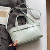 Popular Nuevo Estilo Coreano Nicho Casual Cuero Encerado al Aceite Bolso Cubo Portátil Moda Simple Commuter Versátil Bandolera Bolso de Mujer