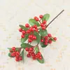 Fruta de Acebo Artificial con Hojas Redondas, 6 Bayas Rojas, Adorno de Decoración para el Hogar, Accesorio para Arreglo Floral de Sala de Estar, Biónico