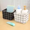 Cesta organizadora de algodão e linho fresca com alça para miudezas, caixa de armazenamento de mesa, cesta de armazenamento de tecido para roupas pequenas de armário