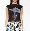 Regata Moda Casual sem Mangas Gola Redonda Malha Transparente Slim-Fit com Estampa Floral Artística Fresca Retrô Top Feminino