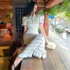 Vestido Polo Rayado Elegante de Bloques de Color Estilo Coreano, Seda de Hielo, Vestido Largo de Playa Estilo Mori Japonés, Europeo y Americano, Femenino