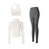 Traje de running y fitness para mujer con cuello alto, cremallera, corte ajustado, cintura alta, pantalón de dos piezas falso, transpirable, ropa profesional para Pilates y yoga