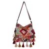 Bolsa de palha tecida com franjas em estilo étnico, bolsa de ombro grande vintage boêmia, bolsa transversal de grande capacidade para viagens e deslocamento