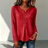 Blusa feminina de manga longa com botões, franzida, cor sólida, decote V, corte solto, nova coleção outono 2026, transfronteiriça europeia e americana da Amazon