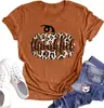 Comercio Exterior Tops para Mujer Comercio Electrónico Transfronterizo Amazon Estampado de Calabaza de Halloween Camiseta de Algodón Colorida