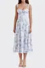 2026 Amazon Sitio Independiente Ropa Europea y Americana para Mujer Nuevo Floral Cuello Cuadrado Sexy Abertura Dobladillo Amplio Vestido de Primavera para Mujer