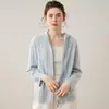 Suéter de Cashmere Feminino com Cordão e Zíper Jaqueta de Tricô Cardigan com Capuz Estilo Casual Solto Preguiçoso Novo Estilo Outono e Inverno Suéter