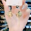 Aretes únicos de diseñador en forma de abanico con borlas largas de hoja de albaricoque, elegantes, simples, versátiles, elegantes y personalizados