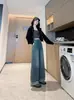 Jeans Reto Slimming com Cintura Elástica para Mulheres Outono 2025, Calça Larga com Caimento Fino Elástico Wide-Leg Comprimento Total